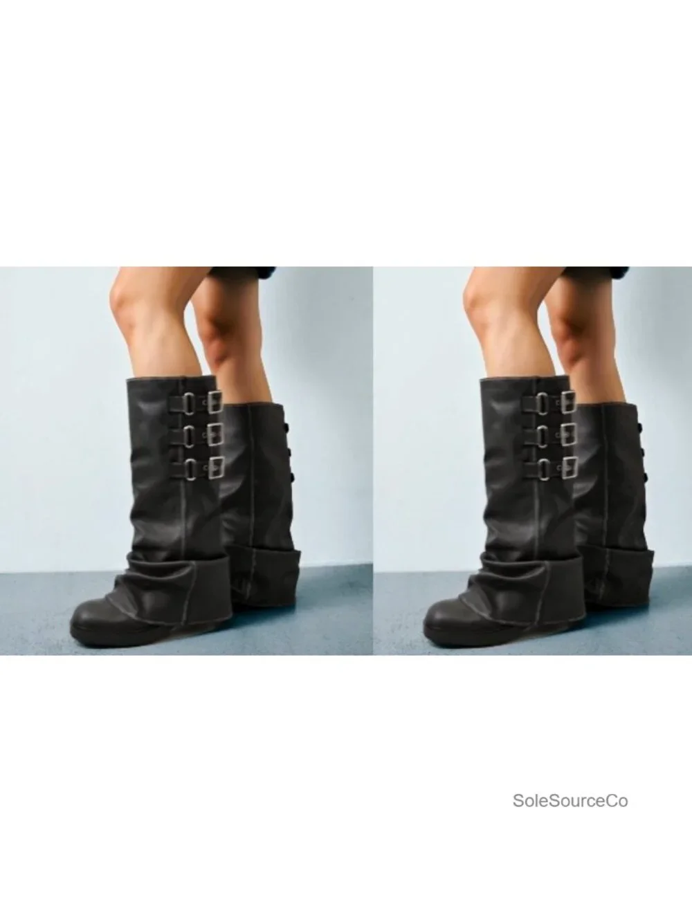 Fold Over Knee High Slouch Boots Chunky Platform Goth Women's Synthetic Rubber